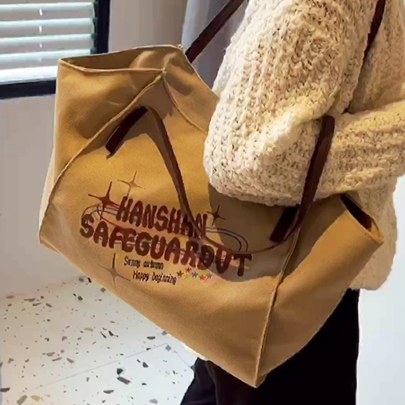 Autumn Tote Large Capacity Fashion Letter Shoulder Ins Trendy Versatile Personality Canvas Bag for Women