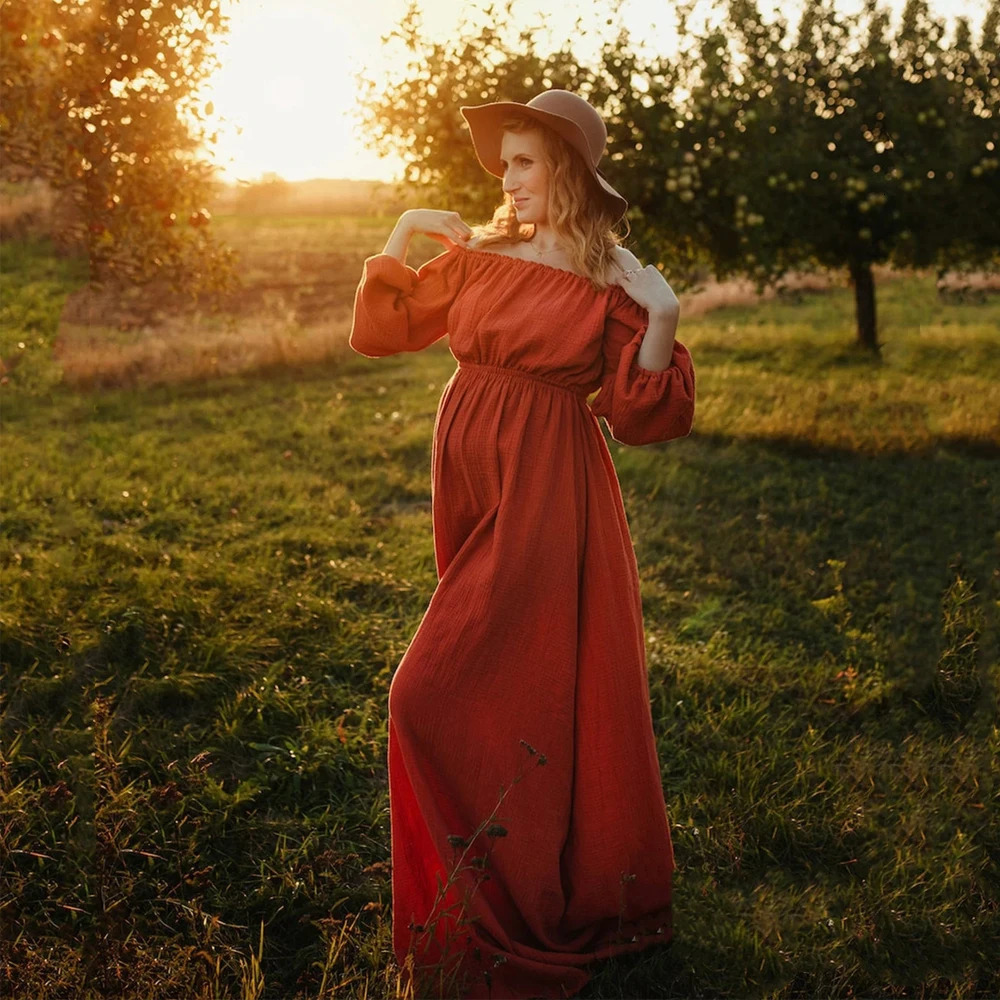 Maternity Pography Gown Comfort Bohemian Dress Boho Style Baby Shower Dress Linen Cotton One Shoulder For Pregnant Women 250813