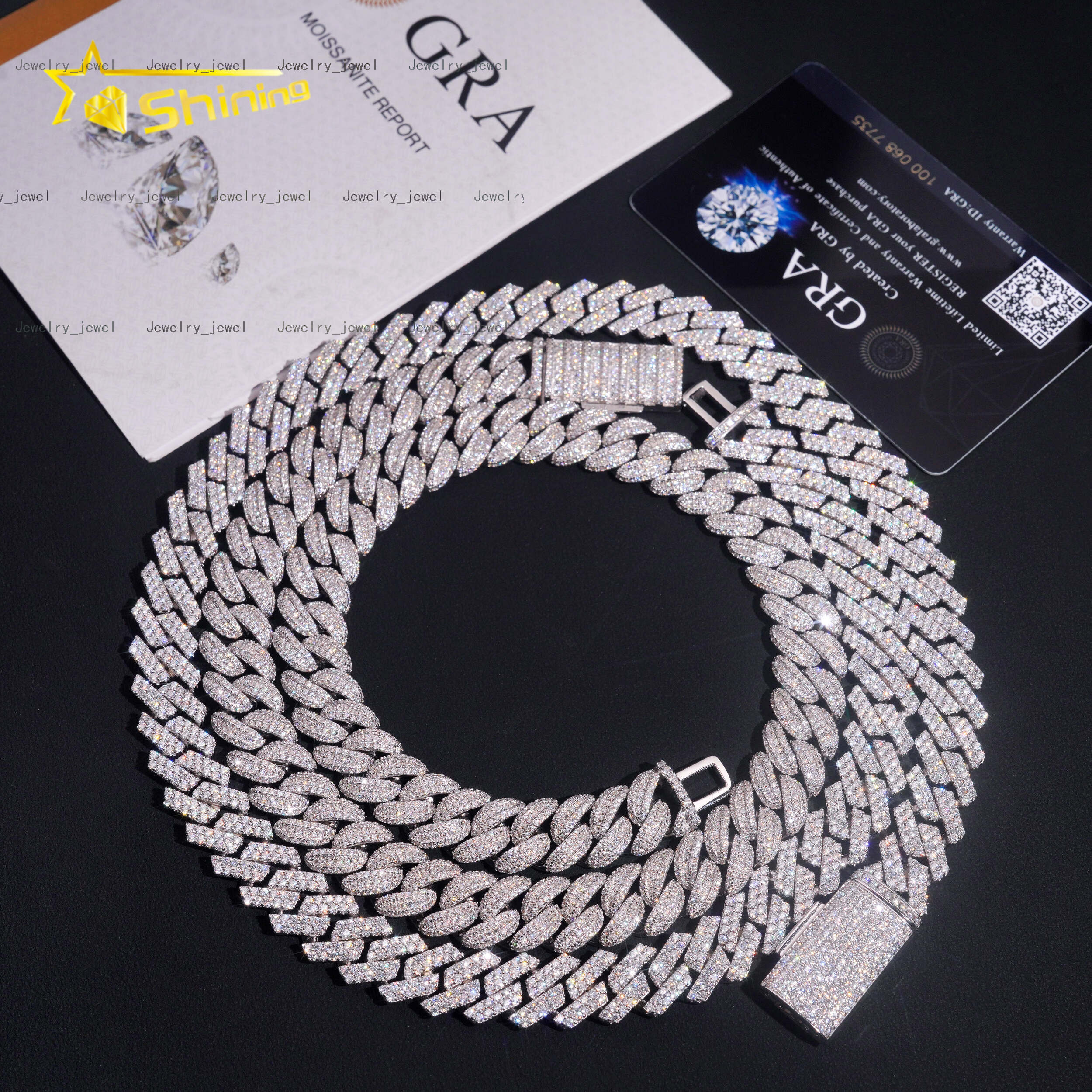 Promotion Sales RTS Hip Hop Jewelry 13mm Solid 925 Sterling Silver Men Necklace Iced Out VVS Moissanite Cuban Link Chain