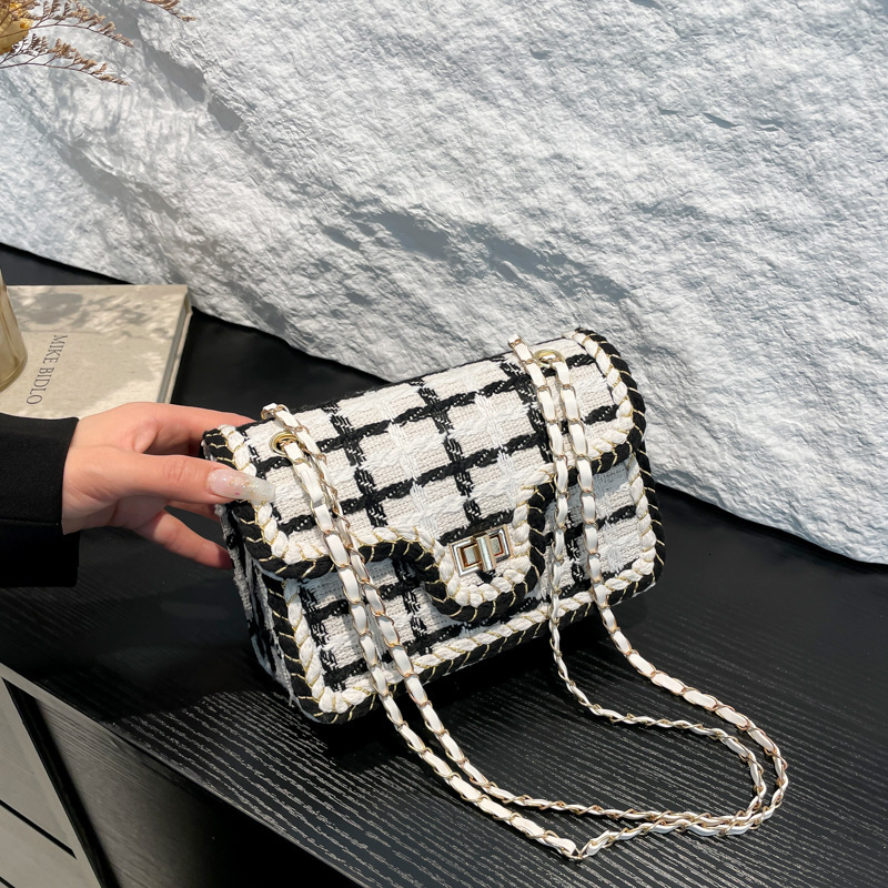 Luxury Brand Designer Bag New Style Plaid Woven Women's Bag Korean Version Ins Style Retro Fashion Single Shoulder Bag Chain Small Square Bag