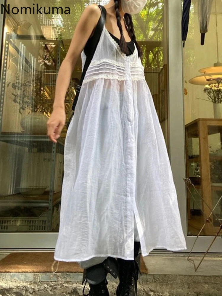 Summer Y2K Dress for Wome Sexy Sling Clothes Femme 2025 Vestidos De Mujer Long Robe Korean Fashion See Through White Dresses 250813