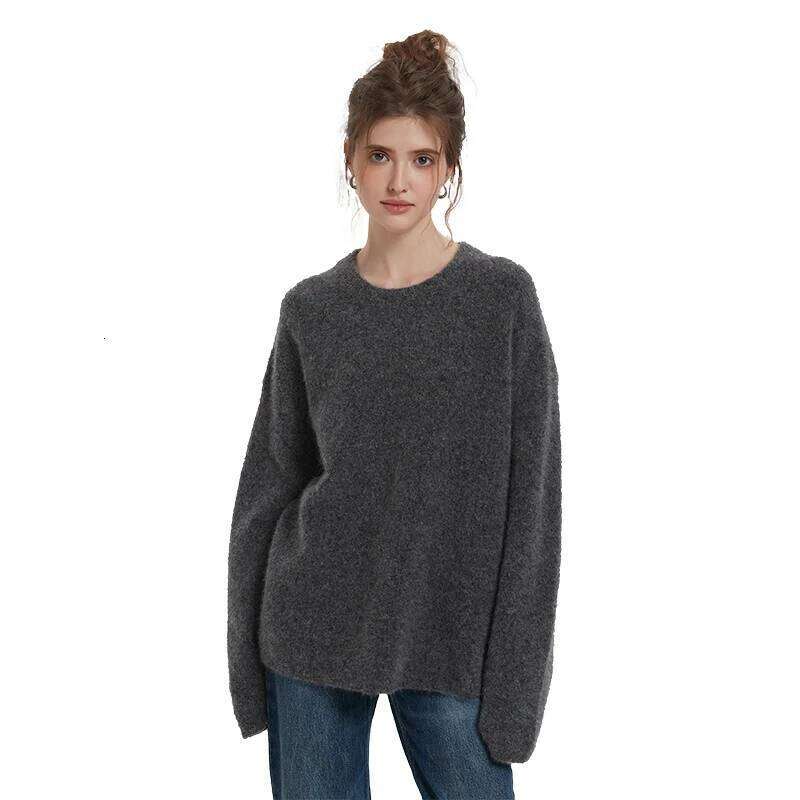 Bahtlee-Women's Alpaca Sweater Pullover Long Sleeves O-Neck Knitted Loose,Winter 20250809