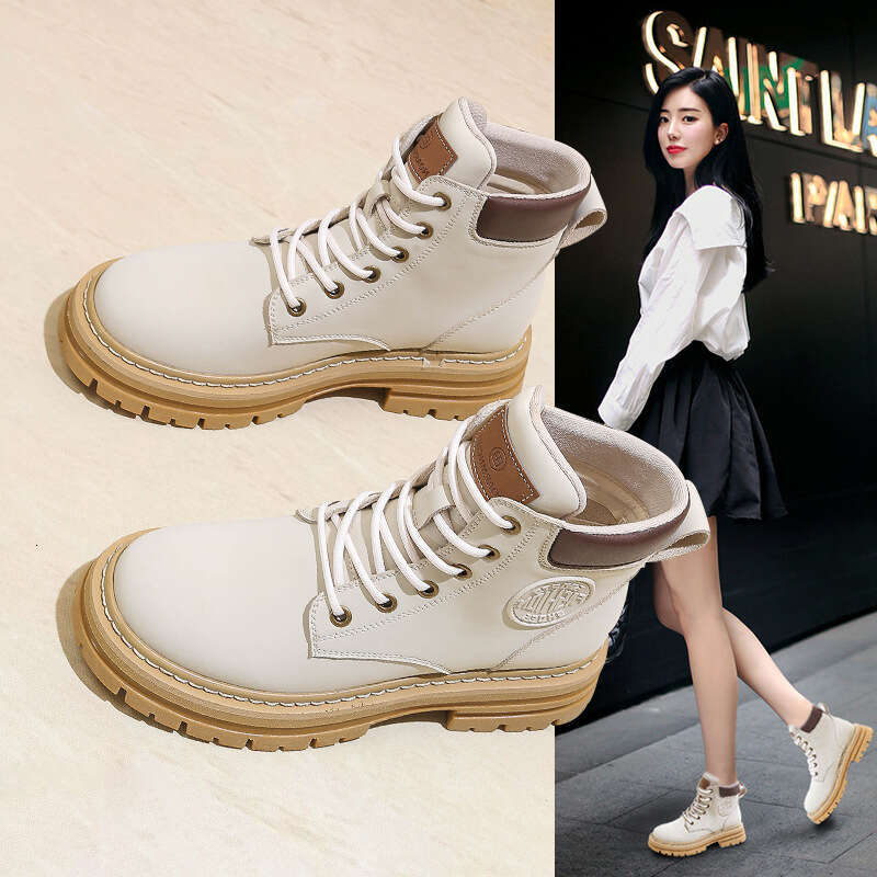 TikTok Martin for Women 2025 Autumn Winter New Thick-Soled British Style Yellow with Fleece Lining Warm Short Boots