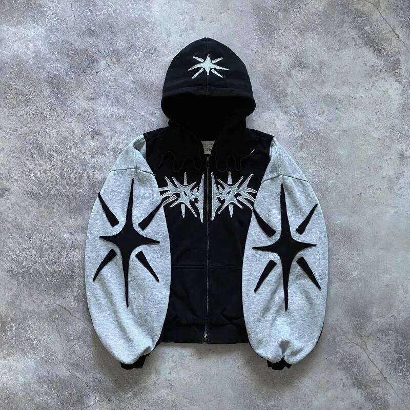 Y2k Vintage Zip Up Hoodie Haruku Patchwork Gothic Streetwear Hip Hop Oversized Hoodie Men Women Sweatshirt Fashion Casual Tops