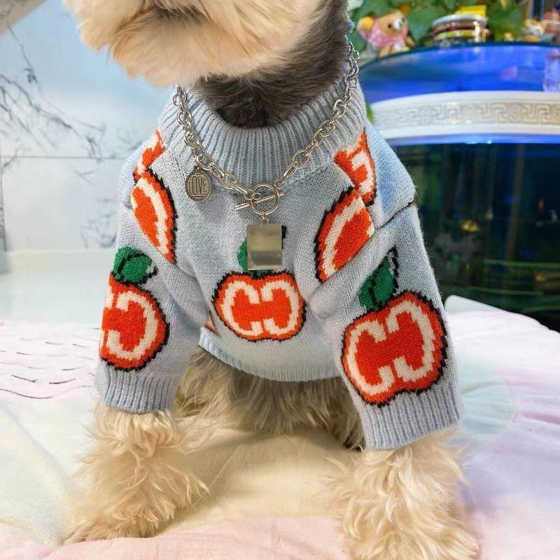 Cute Pet Thicked Apple Letter Sweater Cat Dog Clothes Cotton Sweatshirt Clothing Dogs Warm Cute Chihuahua Print Autumn Winter Gary Boy Mascotas FY1189