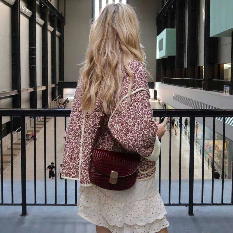 Designer Clothing 2025 TARUXY Flower Print Jackets For Women Fashion Pocket Slim Coat Womens Clothes Street Casual Autumn Cardigan Female New Outerwea