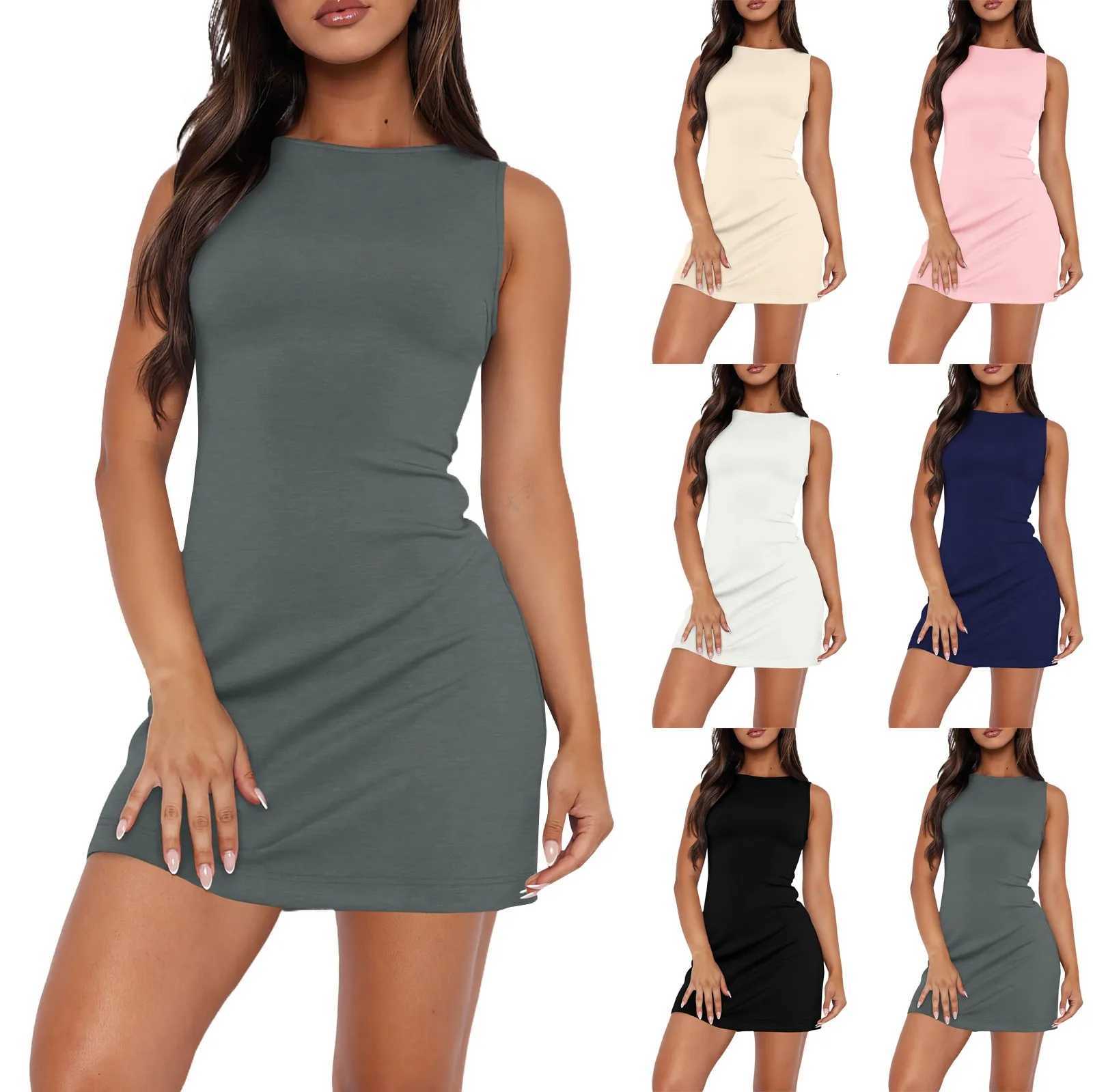 Dresses for Women Summer Sleeveless Round Neck Zipper Dress Slim Fit Party Dresses Club Bodycon Dress Summer Fashion Dresses 2024 XJ250814