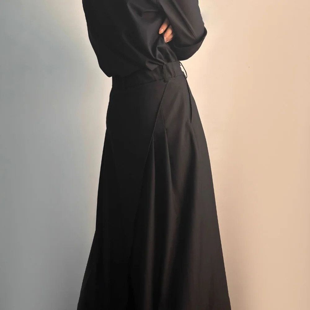 Gothic Culottes Overlap Y2K Double Layer Dark Culottes Pleated Wide Leg Niche Casual Pants Skirt Unisex Mens Clothing 250813