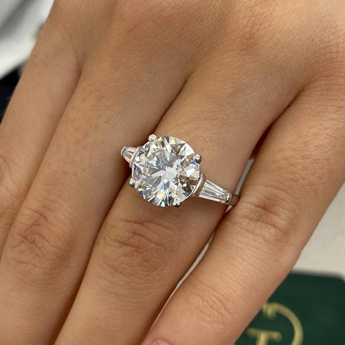 5CT Round Brilliant Moissanite Engagement Rings with Tapered Baguettes Diamond Wedding Ring for Women S925 Silver Fine Jewelry