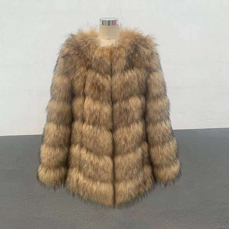 Clothing Manufacturers Wholesale Cross Border Faux Imitation Raccoon Splicing Women's Artificial Fur Coat