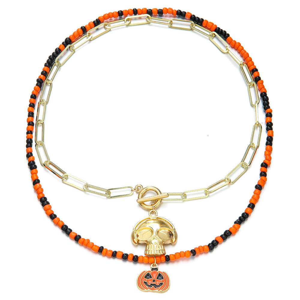New Fashion Versatile Halloween Ghost Pumpkin Multi-Pendant Seed Bead Necklace