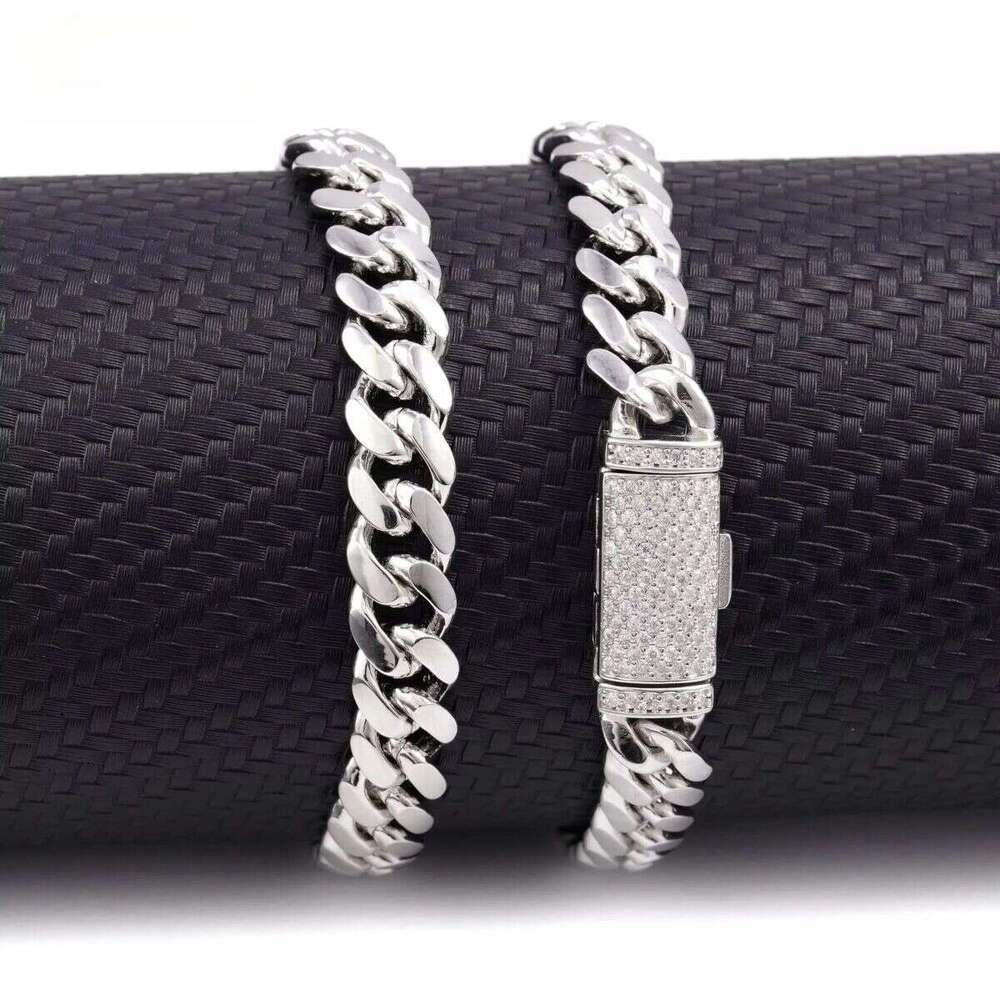 Hip Hop Jewelry Custom Moissanite Lock 8MM 14K Gold Plated Necklace Plain Sier Cuban Link Chain