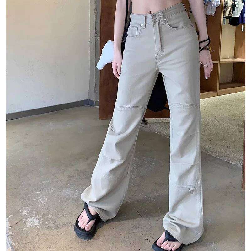 Woman High Waist Fashion Loose Flare Jeans Female American Casual Bell Bottom Pants Girls Designer Khaki Denim Cargo Trousers
