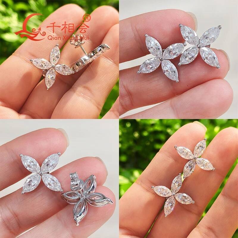 S925 Silver Marquise Shape 4.5*9mm White Moissanite Stone Ear Stud Earring for Women Wedding Jewelry Gift for Dating