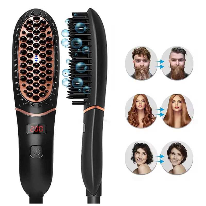 Professional LED Display Negative Ion Hair Straightener Brush Multi-functional Hair Curling Styler Comb W250814