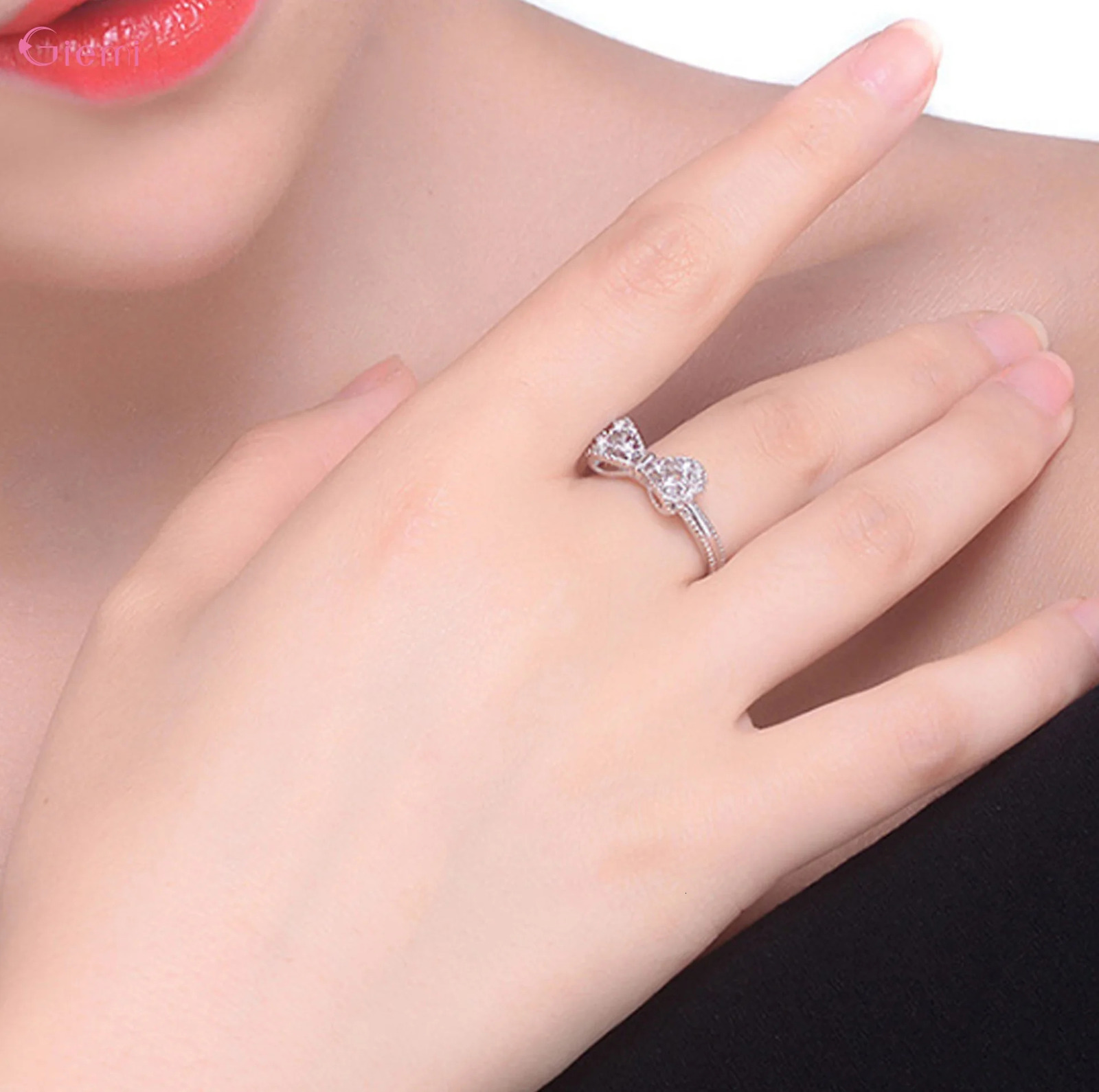 925 Sterling Silver Bowknot Bow Knot Cubic Zirconia Rhinestone Rings For Women Fashion Trendy Wedding Engagement Jewelry 250811