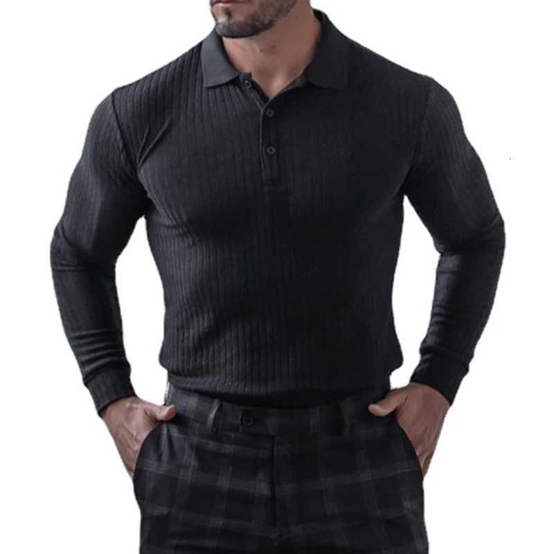 Autumn Knitted Long Sleeve Polo Shirt Men Spring Sports Polos Gym Clothing Fitness Workout Skinny T-shirt Bodybuilding Tee Shirt XJ250804