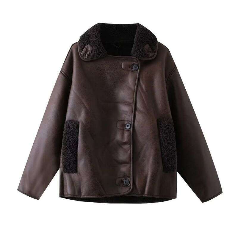 American Retro Lapel Long-sleeved Thickened Jacket Home Winter Street Style Loose Double-sided Padded Thickened Coat