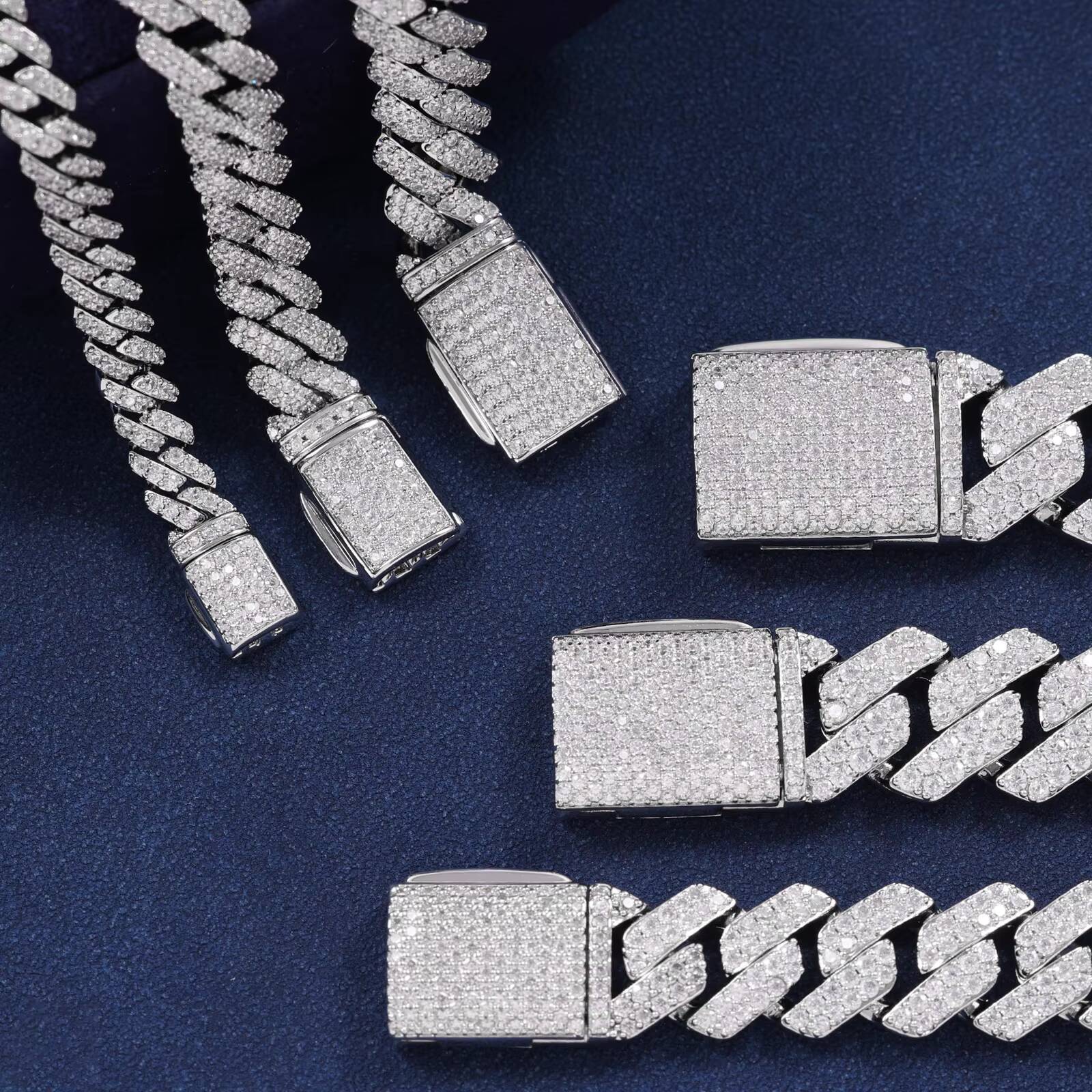 Hip Hop Fashion Brass Link Cuban Chain With 14K 18K Iced Out 5A Zircon 6mm-18mm Moissanite Cuban Bracelet Necklace Jewelry