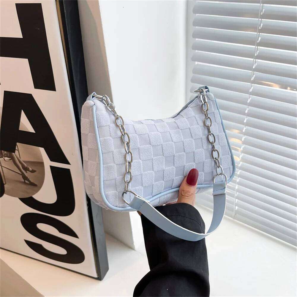 New Fashion Handbags Canvas Underarm Chain Casual Small Square Bag Simple Grid Women Shoulder Bags Female Clutch