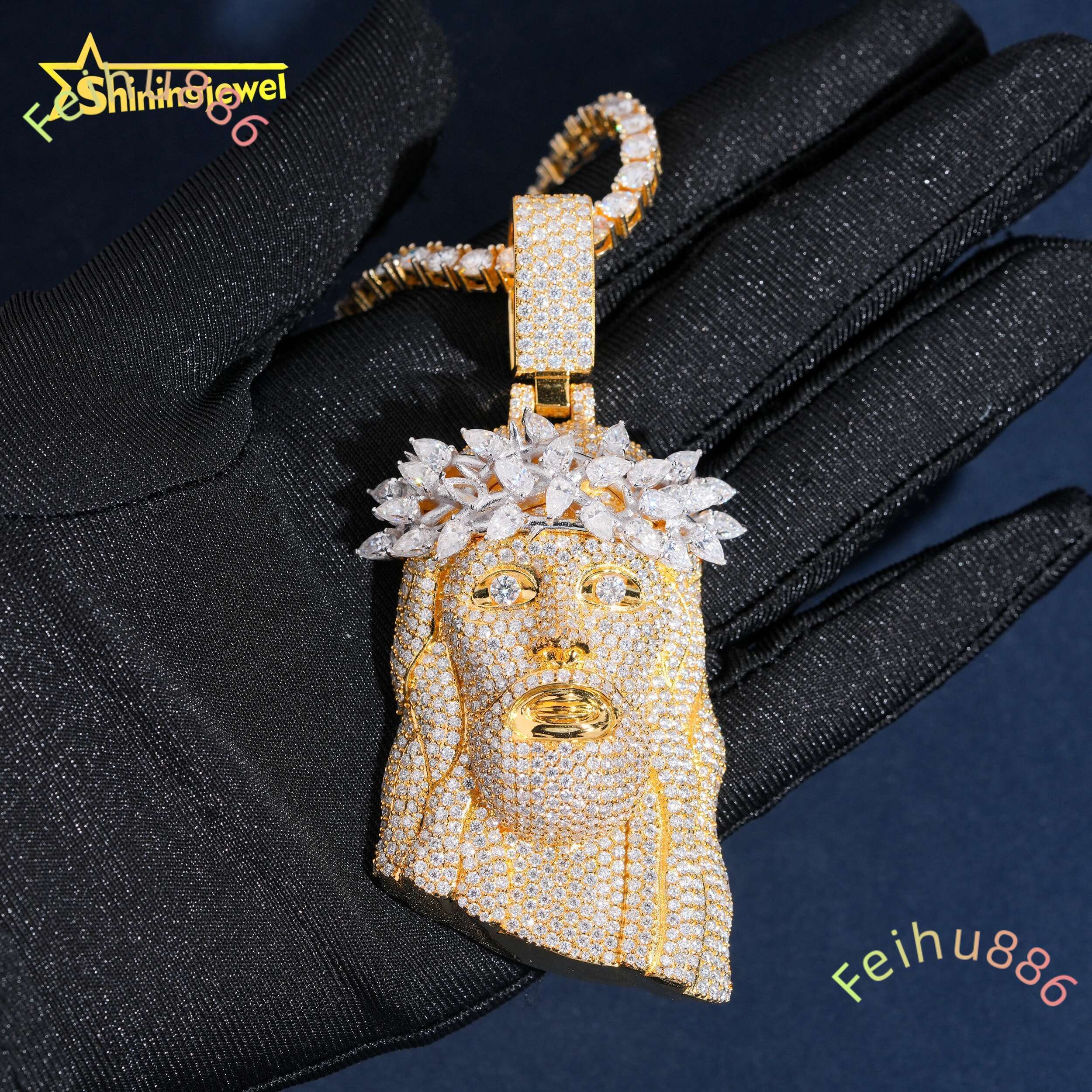 Rapper Jesus Piece Real Gold Plated 3d Face Portrait Hip Pop Pendant Real Gold Plated 925 Moissanite Jesus Pendant