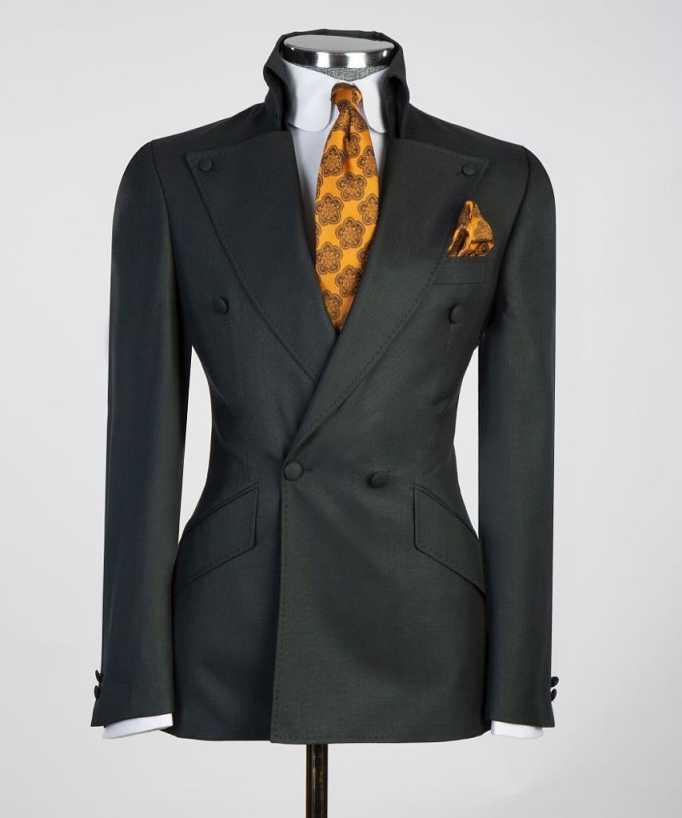 Classical Men Suits 2 Pieces Blazer Pants Double Breasted Peaked Lapel Wedding Groom Tuxedos Business Customized