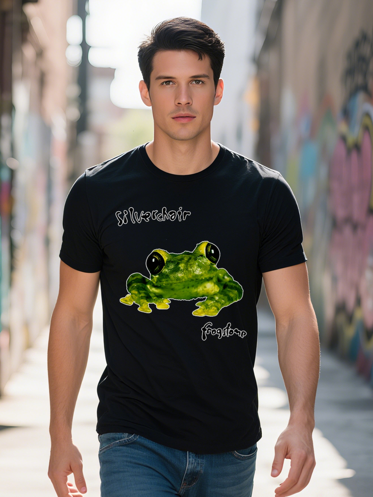 Black Green Frog Graphic Men's Short Sleeve T-Shirt Regular Fit Tee Casual Attire Unique Animal Design Gift for Men