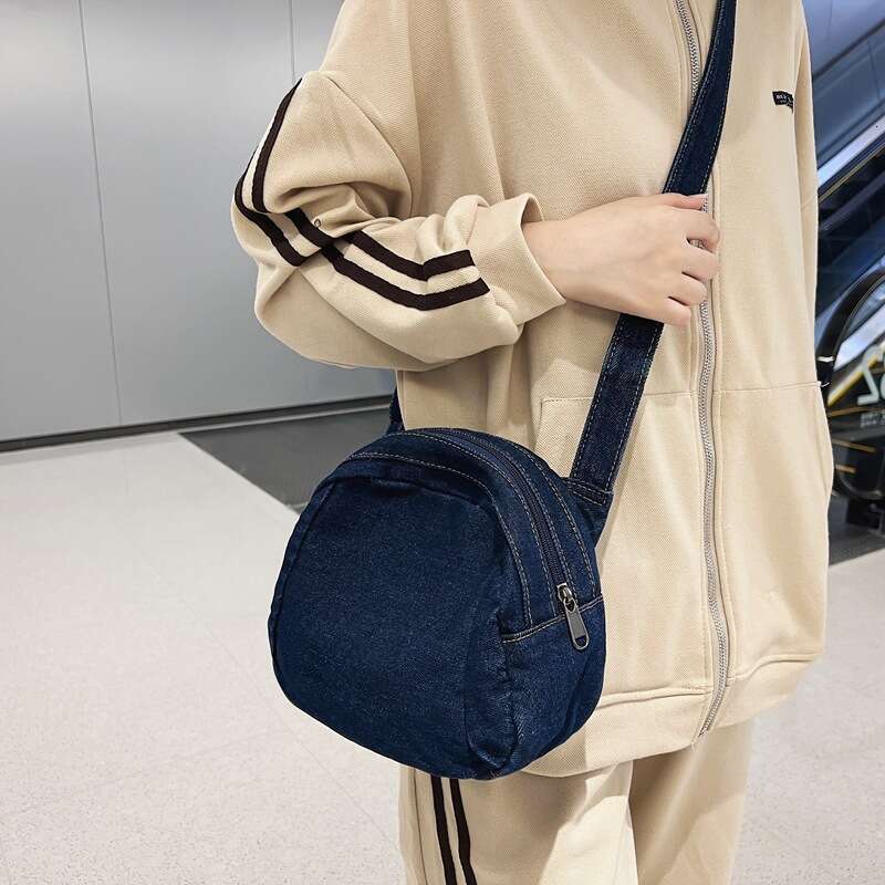 New INS Style Denim for Men and Women, Youth Bags Designer Women Single Shoulder Round Bag, Trendy Street Canvas Small Crossbody Bag