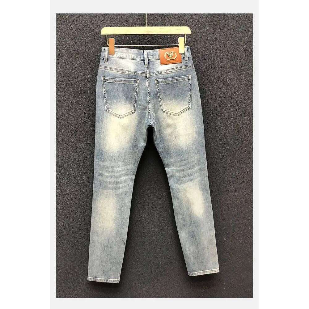 Retro Street Punk Fashionable Color Changing Tiger Head Hot Stamping Jeans Y2k Gothic Ripped Men Straight Leg Cropped Pants