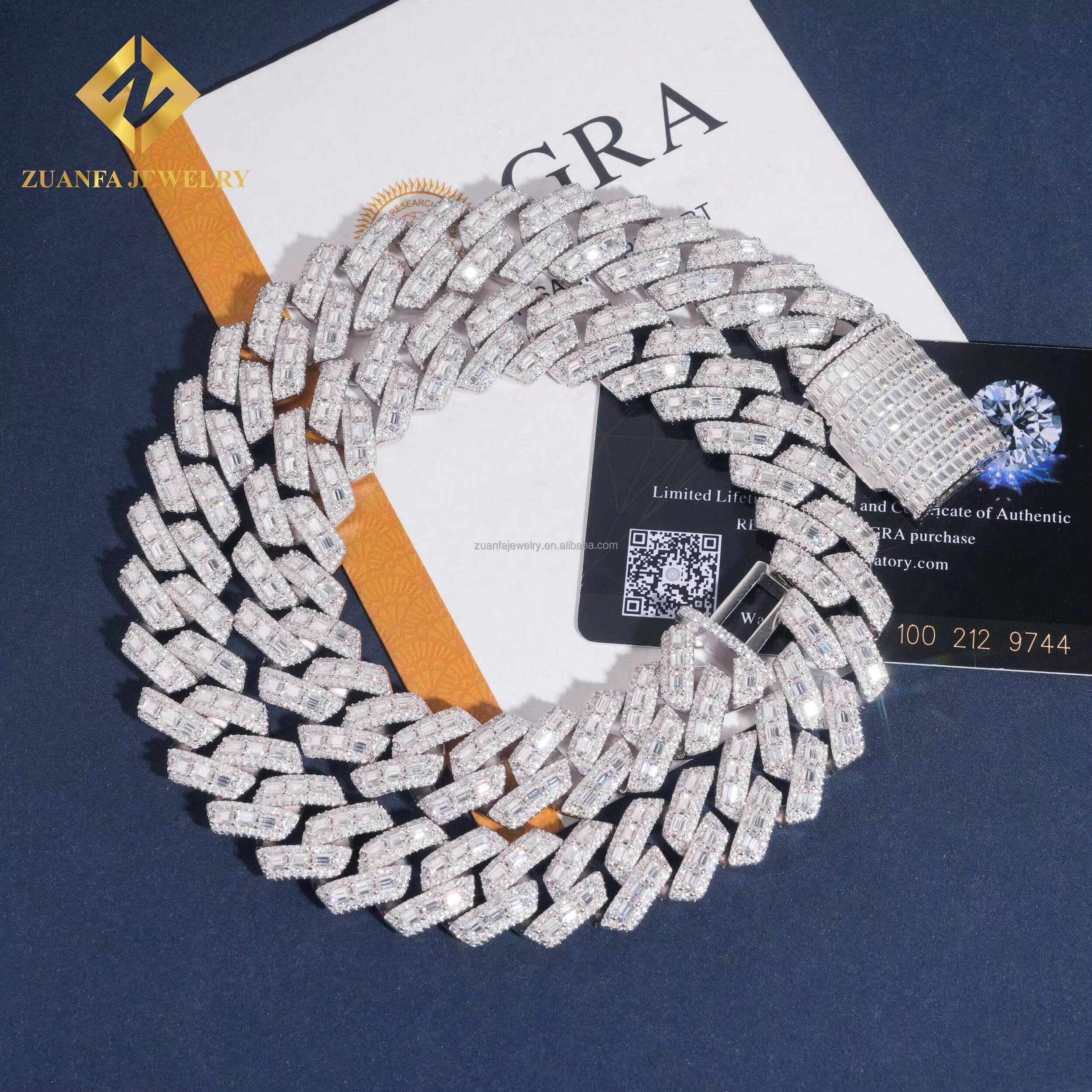 New Design Custom Made Buss Down Big Guy 18mm Heavy Iced Out Man Hip Hop VVS Baguette Moissanite Diamond Miami Cuban Link Men