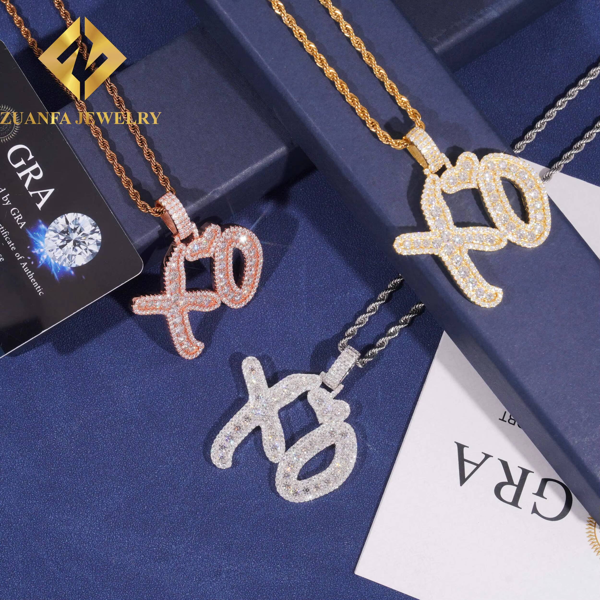 Custom Iced Out Hip Hop Moissanite Jewelry Pendant Lerter XO VVS Moissanite 925 Sterling Silver Hip Hop Pendant
