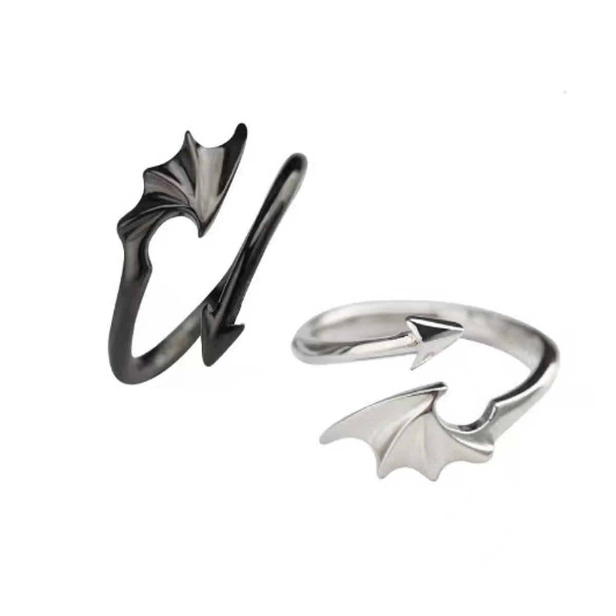 1 Pieces Fashionable Black and White Alloy Wing Opening Ring Couple Temperament Matching 250811