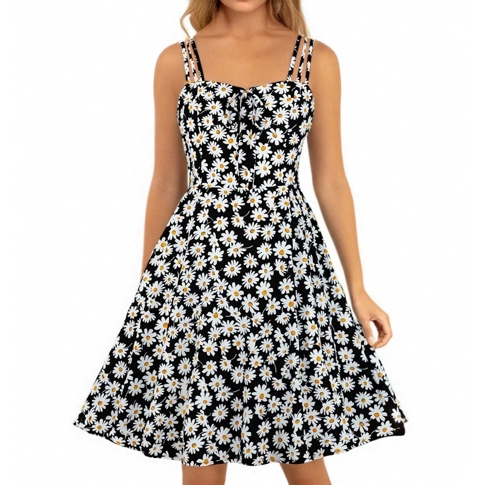 New Dress Cute Daisy Women Floral Print Fashion Spring Summer Outdoor Travel Vacation Beach Casual Vintage Dresses XJ250814