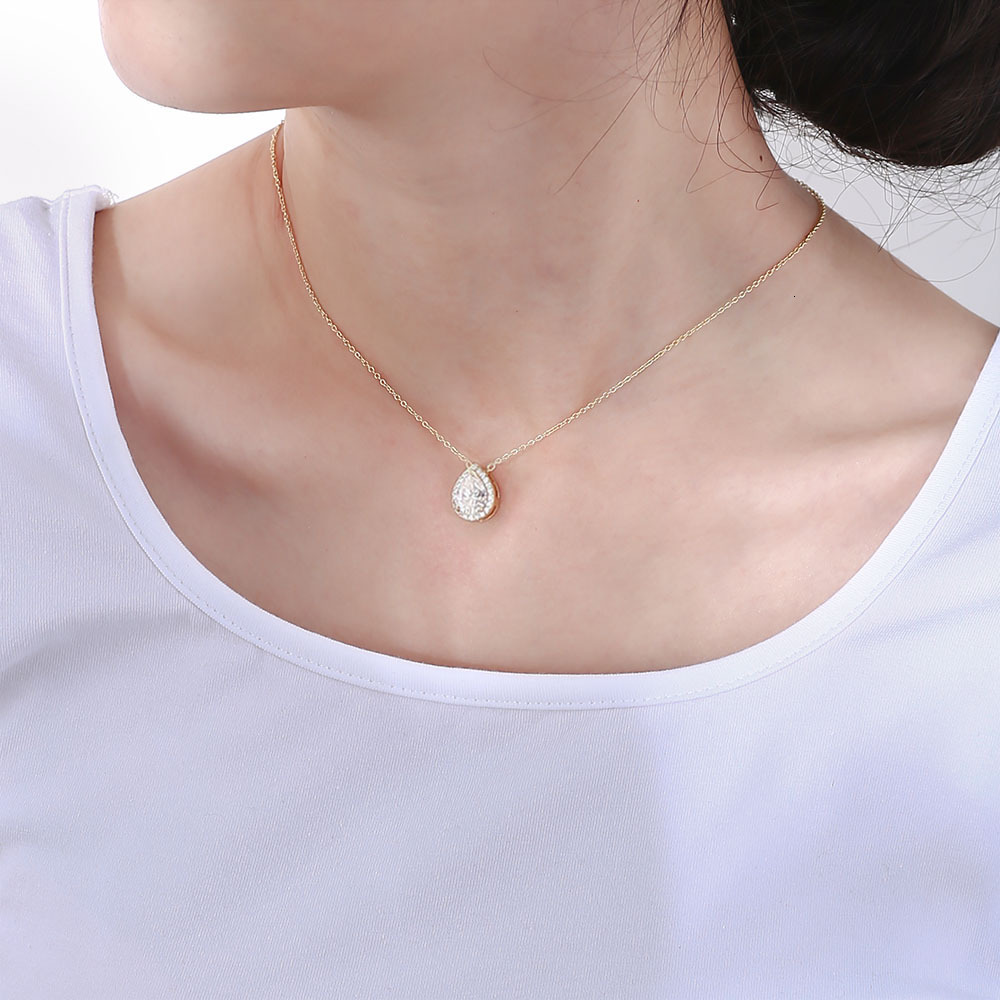 Water Drop Shape Zircon Sterling Sier Female Ins casual fashion Full Dia Light High Sense Clavicle Chain Necklace