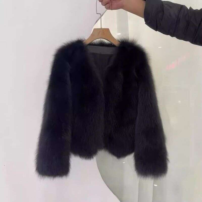 Ladies Solid Fake Fur Coat Fashion Sweet Short Thick Warm Elegant Vintage Jacket s Women V-collar Open Stitch