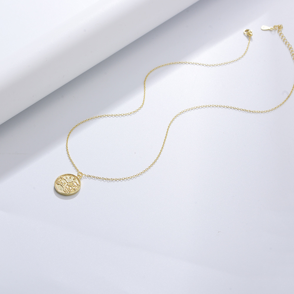 S Pure Sier Gold-Plated Coin Zodiac Necklace for Women Pendant Ins Style Trend Collarbone Chain