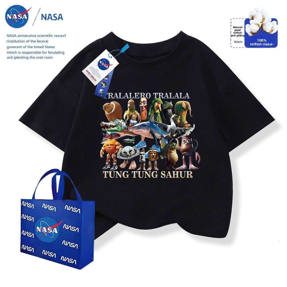 Kids Designer Clothes Cartoon Printed Classic of Mountains and Seas T-Shirt Children NASA 2025 Summer Collaboration Boys Girls Combed Cotton Soft Shor