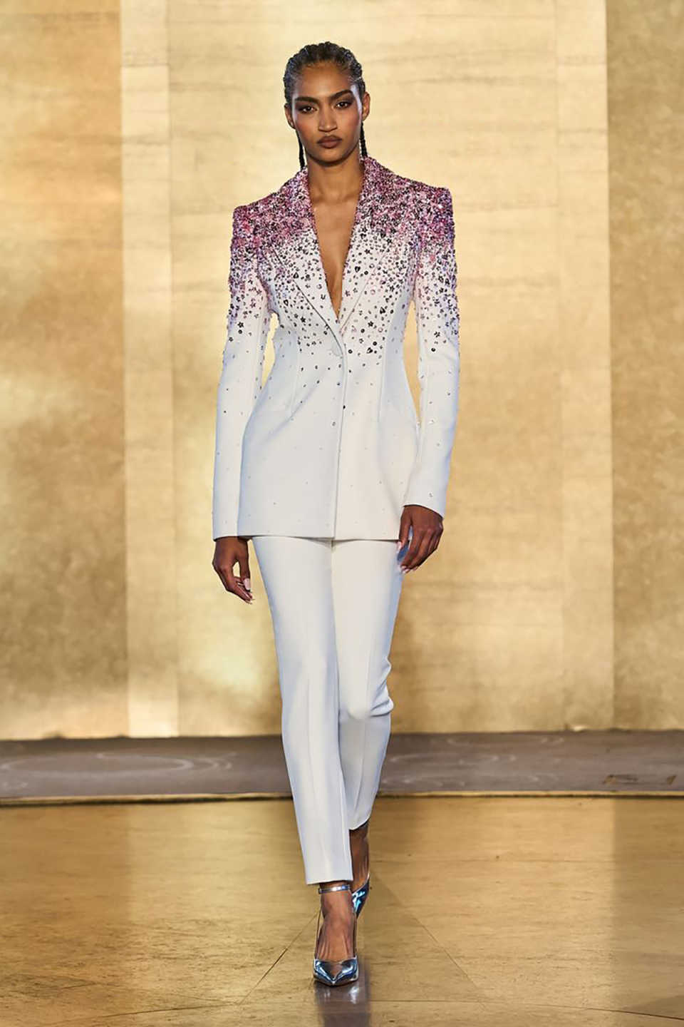 Graceful 2 Pieces Women Suits Long Sleeve Crystal Beading Jacket Blazers Office Ladies Work Classic Fit Party Outfits