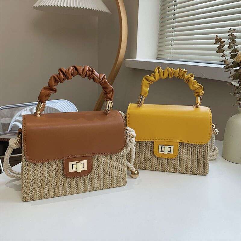 Handbag For Women Straw Women's Simple Woven Crossbody Fashion Color Contrast Hand Box Shoulder Bag