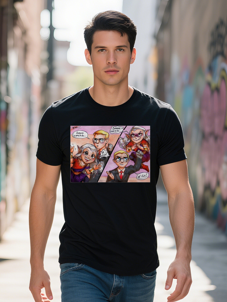 Casual Versatile Round Neck T-Shirt Male Elf with Glasses Print Pattern Top Men's Gift