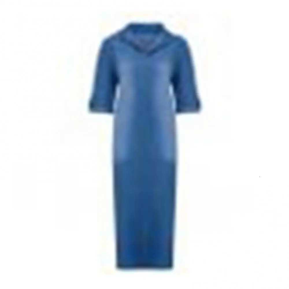 Women Plus Size Dress Vintage Summer V Neck Half Sleeve Side Slitting Hem Loose Long Denim Dress XJ250814