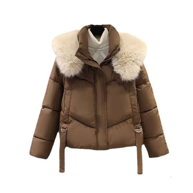 Fashion Fur Collar Winter Women White Jacket Ladies Vintage Short Warm Puffer Coat Female Parka Outerwear