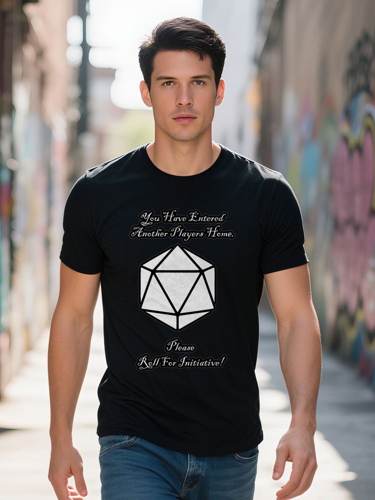 Men S Casual Versatile Round Neck T-Shirt Black Background with White Polyhedral Graphic Print You Have Entered