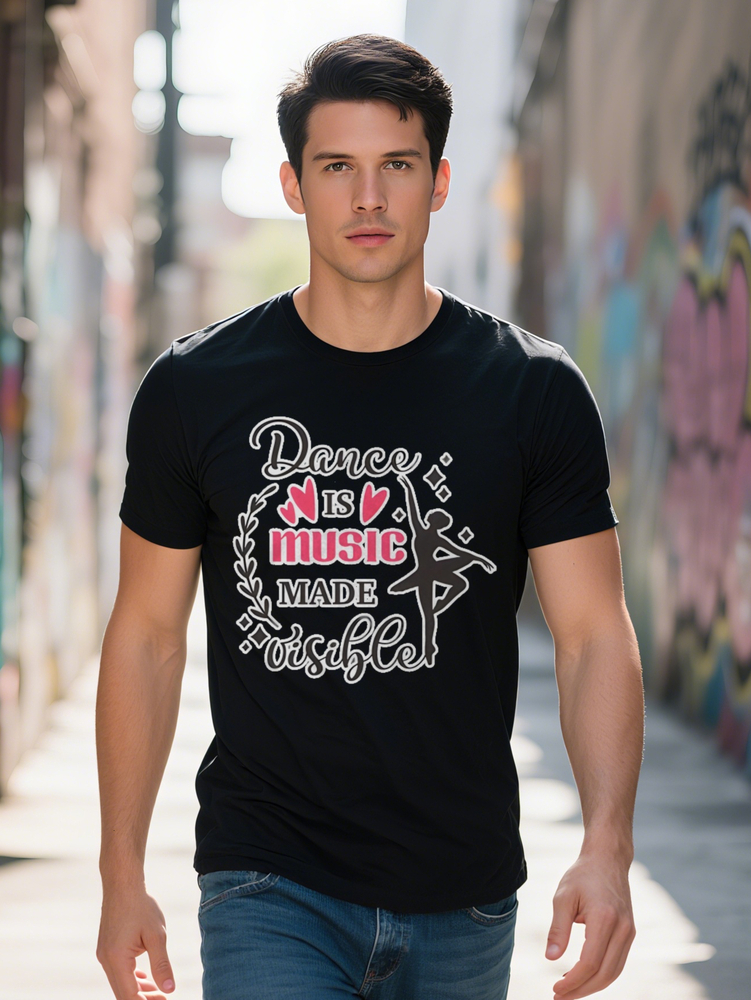 Men S Casual Ballet Dancer Silhouette T Shirt with Pink Heart Prints is Music Graphic Crew Neck Lightweight Perfect