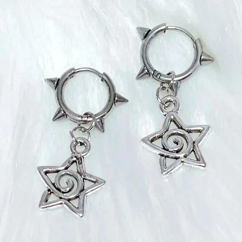 Y2k Gothic tie Stainless Steel Rivets Hoop Earring Hip Hop Punk Teeth Heart Bow Star Dangle Earrings Party Jewelry 250812