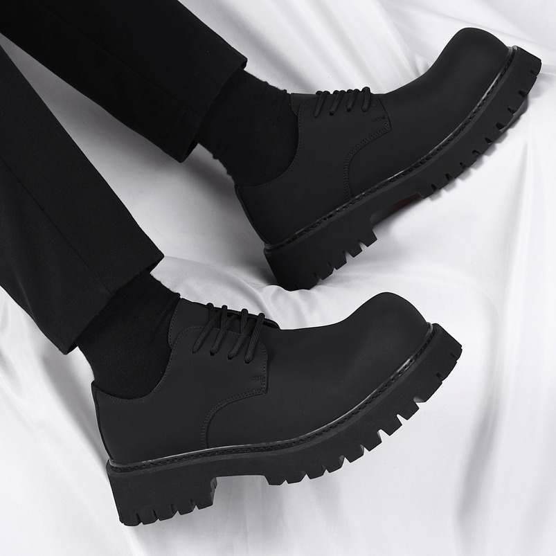 Leather British Style Business Formal Thick Sole Height Increasing Wedding Groom Men's Round Toe Derby Shoes