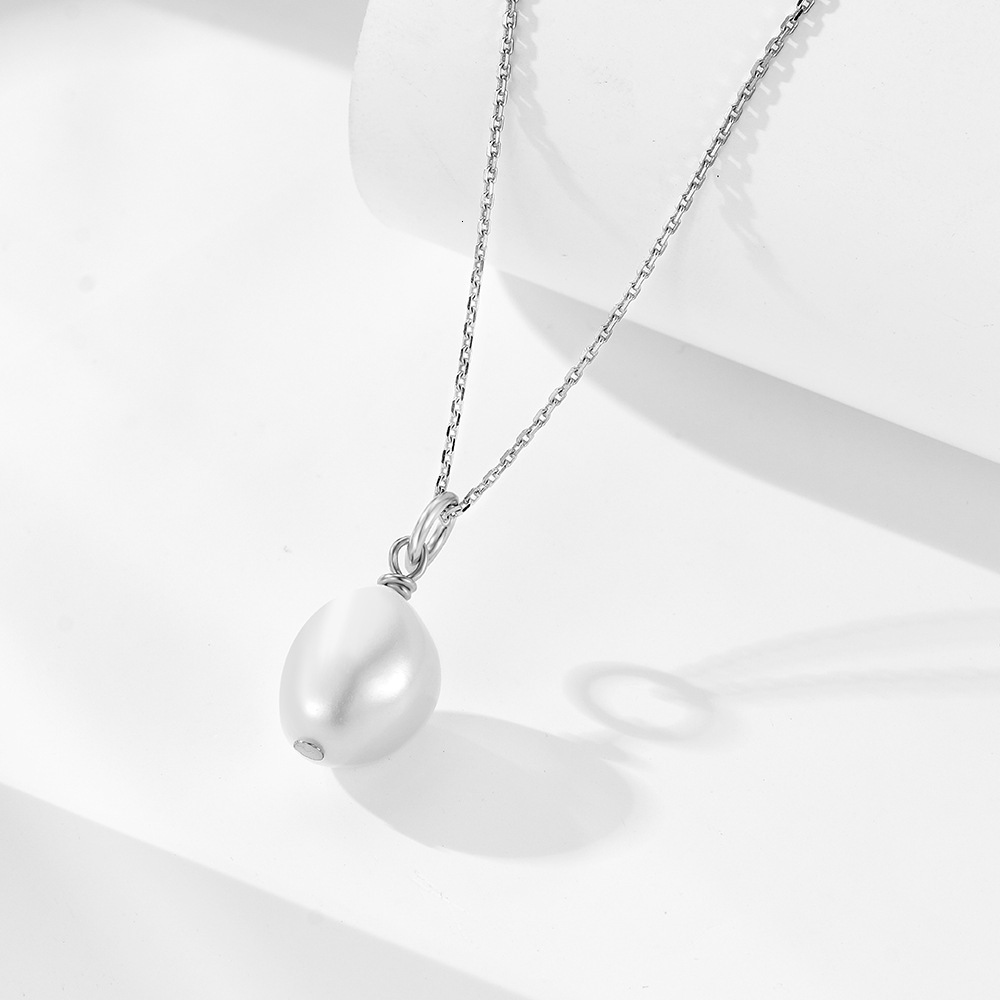 S Pure Sier Natural Freshwater Necklace for Women, Baroque Irregular Pearl Pendant Clavicle Chain
