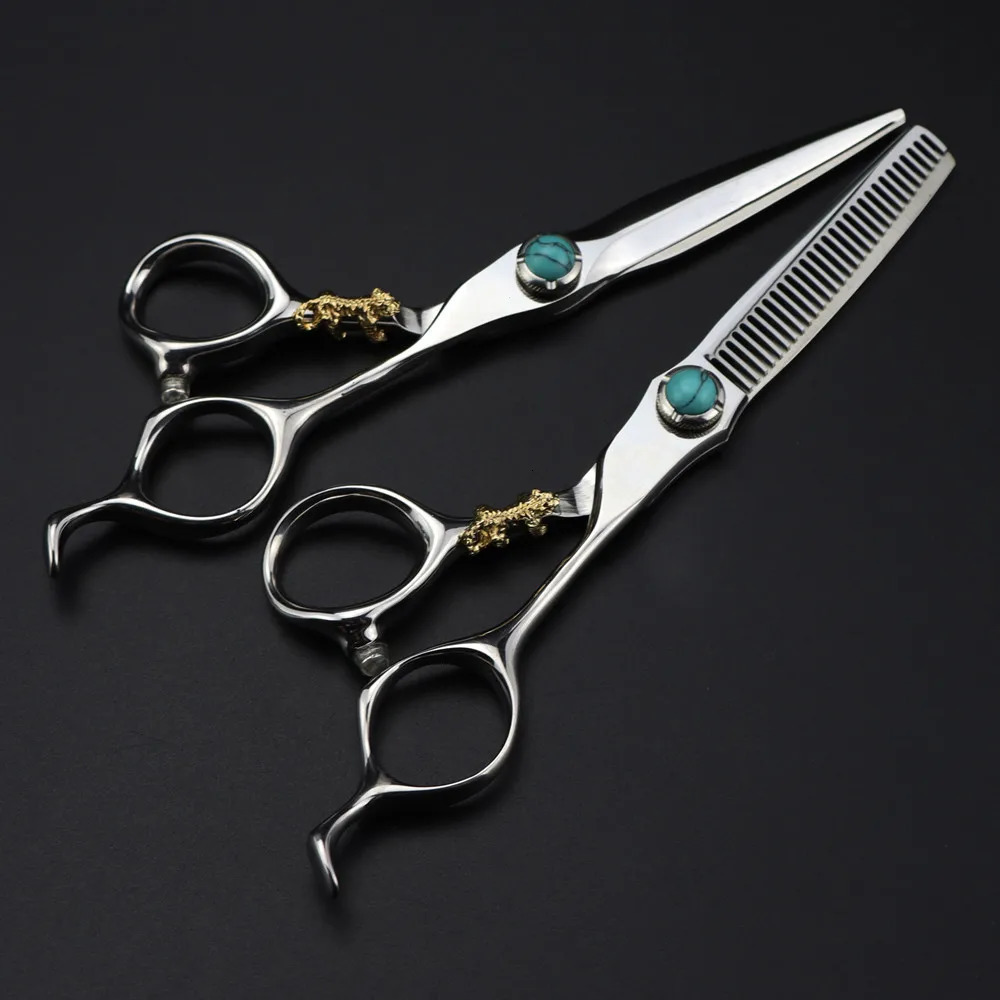 Professional JP440c steel 6 green gem hair scissors cutting barber tools Tiger haircut thinning shears hairdresser scissors 250812