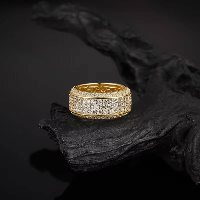 Factory Direct Moissanite S Sier Gold Plated Iced Out Multi Row Design Hip Hop Jewelry Ring