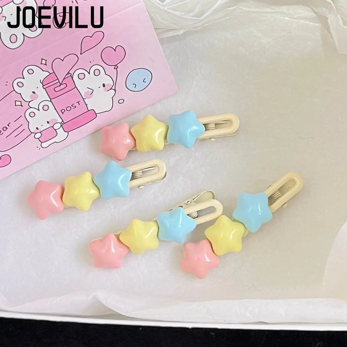 Pastel Star Hair Clips Cute 3 Color Kawaii Barrettes for Girls Long Wavy BB Hairpins for Side Bangs Aesthetic Hair Accessories 250812